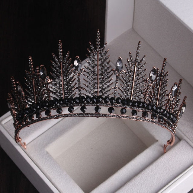 Baroque Black Crystal Pearl Bridal Tiaras Crown Rhinestone Pageant Diadem Bride Headband Wedding Hair Accessories Tiara De Noiva daiiibabyyy