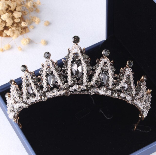Baroque Black Crystal Pearl Bridal Tiaras Crown Rhinestone Pageant Diadem Bride Headband Wedding Hair Accessories Tiara De Noiva daiiibabyyy