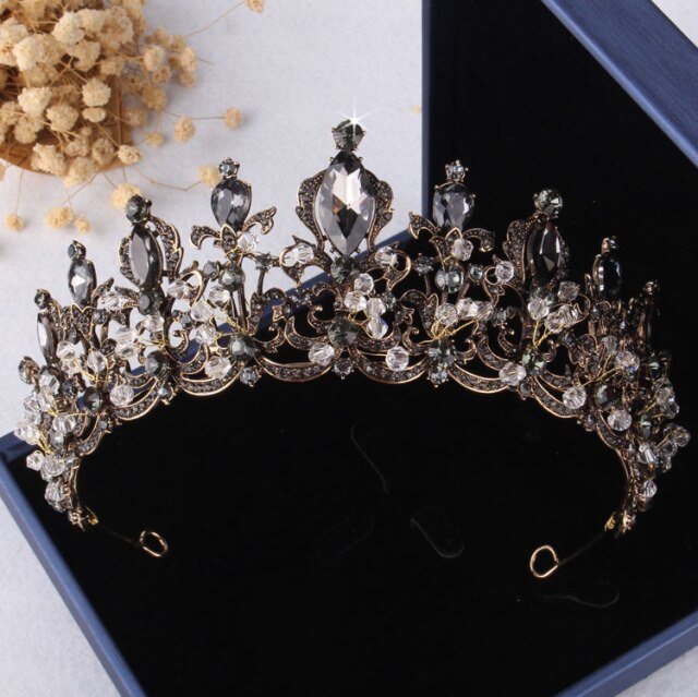 Baroque Black Crystal Pearl Bridal Tiaras Crown Rhinestone Pageant Diadem Bride Headband Wedding Hair Accessories Tiara De Noiva daiiibabyyy