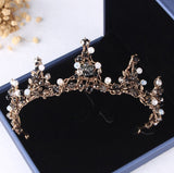 Baroque Black Crystal Pearl Bridal Tiaras Crown Rhinestone Pageant Diadem Bride Headband Wedding Hair Accessories Tiara De Noiva daiiibabyyy