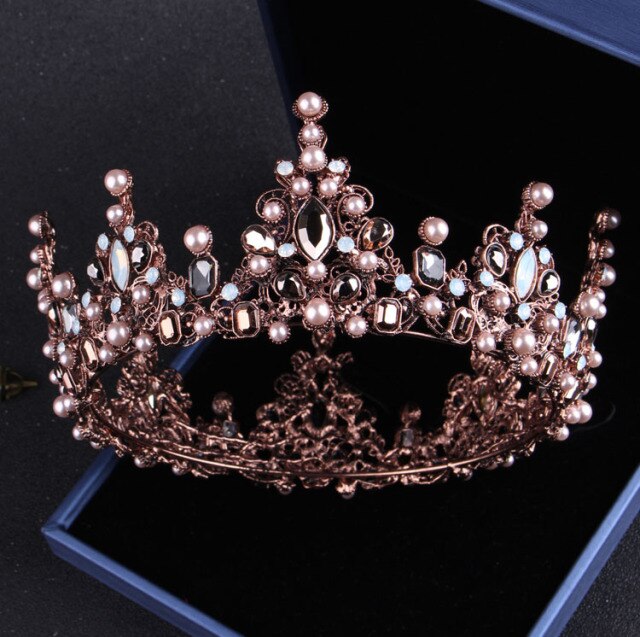 Baroque Black Crystal Pearl Bridal Tiaras Crown Rhinestone Pageant Diadem Bride Headband Wedding Hair Accessories Tiara De Noiva daiiibabyyy