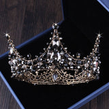 Baroque Black Crystal Pearl Bridal Tiaras Crown Rhinestone Pageant Diadem Bride Headband Wedding Hair Accessories Tiara De Noiva daiiibabyyy