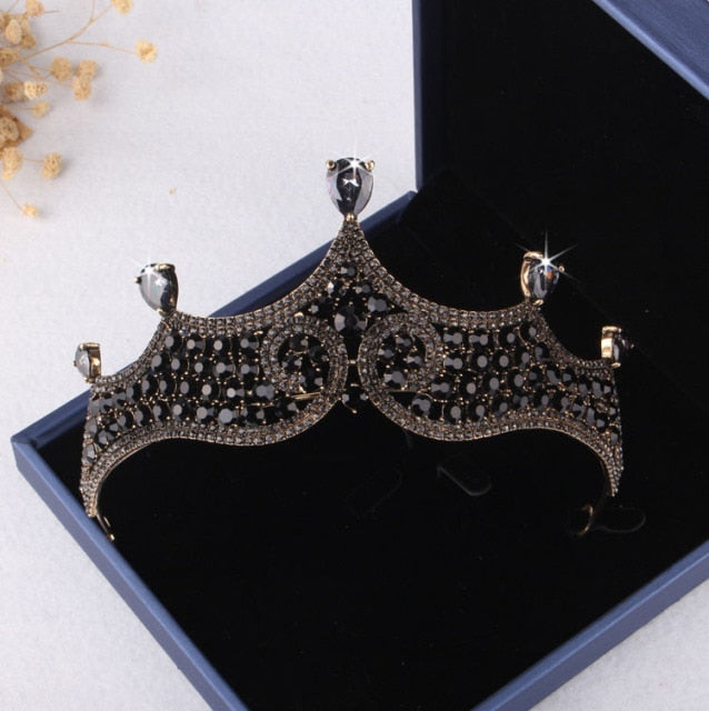 Baroque Black Crystal Pearl Bridal Tiaras Crown Rhinestone Pageant Diadem Bride Headband Wedding Hair Accessories Tiara De Noiva daiiibabyyy