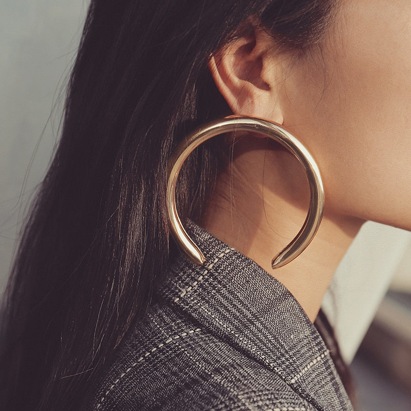 AENSOA Trendy Big Open Round Drop Earrings For Women Exaggerated Punk Gold Color Circle Metal Earring Party Wedding Jewelry daiiibabyyy