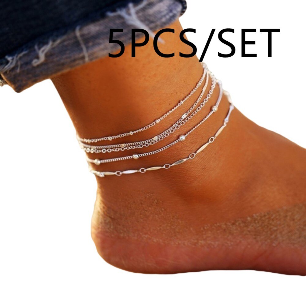 5Pcs/Set Women Beads Charm Chain Ankle Bracelet Beaded Bohemian Anklet For Women Barefoot Sandals Foot Leg Bracelet Jewelry Gift daiiibabyyy