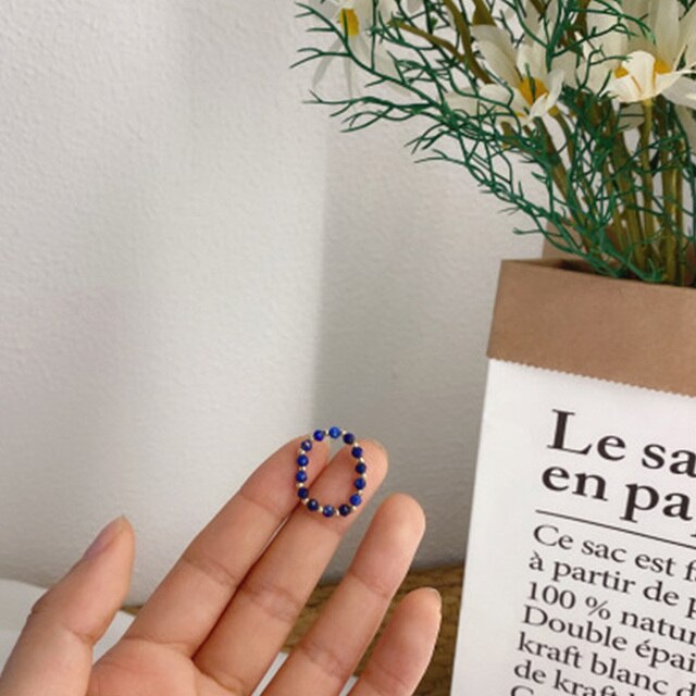 AOMU  Fashion Crystal Beaded Rings Cute Minimalist Coloful Beads Geometric Stacked Fine Rings for Women Party Gift Jewelry daiiibabyyy