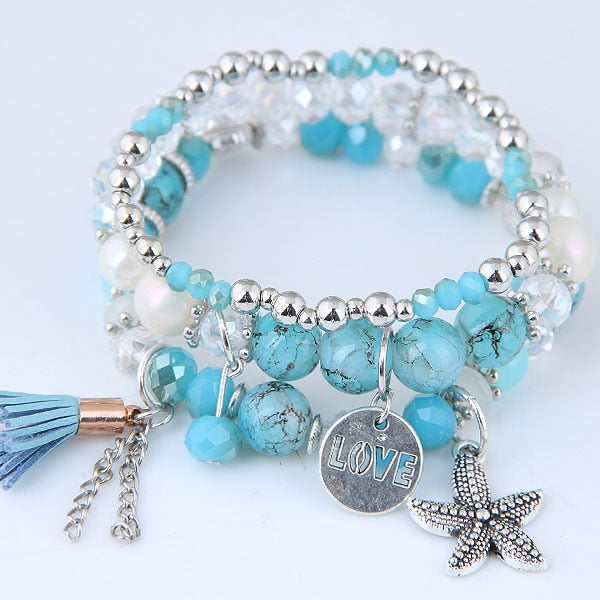 Bohemian Charm Beads Wrap Bracelets & Bangles for Women Boho Flower Leaf Tassel Bracelet Multilayer Bracelet Femme 2020 New daiiibabyyy