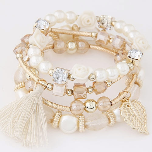 Bohemian Charm Beads Wrap Bracelets & Bangles for Women Boho Flower Leaf Tassel Bracelet Multilayer Bracelet Femme 2020 New daiiibabyyy