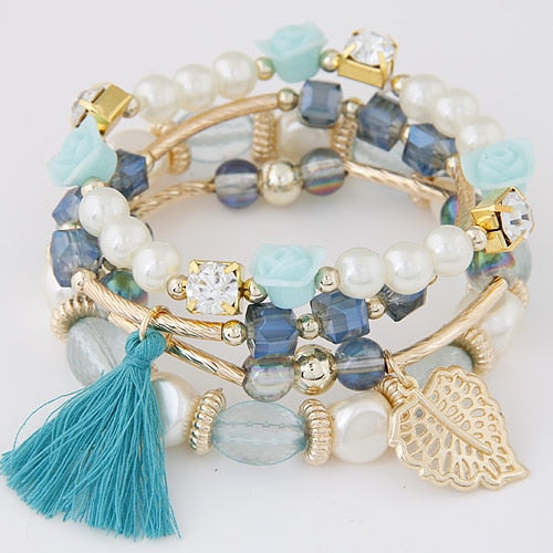 Bohemian Charm Beads Wrap Bracelets & Bangles for Women Boho Flower Leaf Tassel Bracelet Multilayer Bracelet Femme 2020 New daiiibabyyy