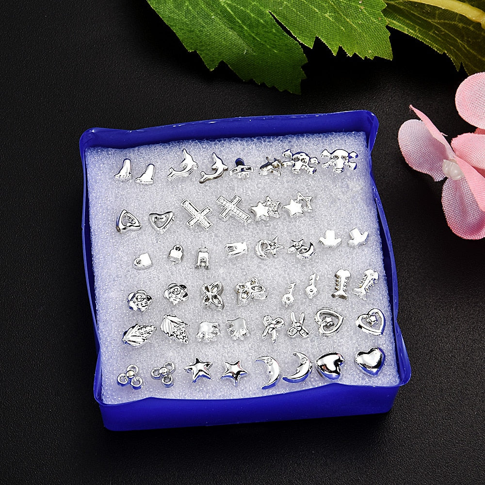 New Fashion 24 Pair/ Set Wholesale Unisex Mix Styles Stud Earrings Women Men Plastic Plated Stud Earrings Jewelry daiiibabyyy
