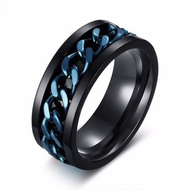 8mm Spinner Ring For Men Stainless Steel Cuba Chain Wedding Men's Anti Stress Jewelry daiiibabyyy