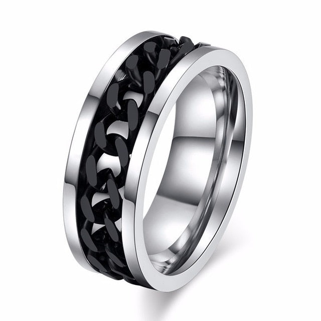 8mm Spinner Ring For Men Stainless Steel Cuba Chain Wedding Men's Anti Stress Jewelry daiiibabyyy