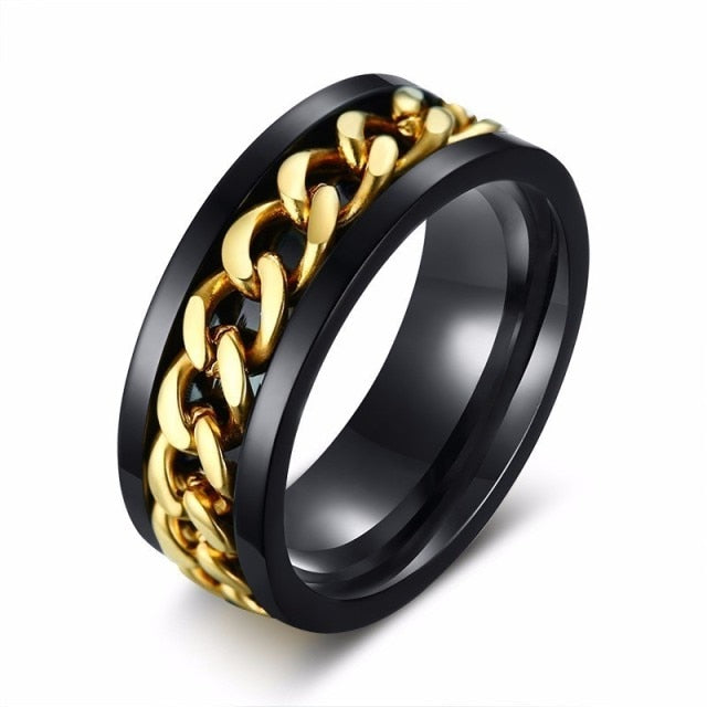8mm Spinner Ring For Men Stainless Steel Cuba Chain Wedding Men's Anti Stress Jewelry daiiibabyyy