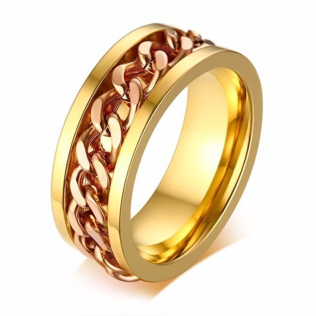 8mm Spinner Ring For Men Stainless Steel Cuba Chain Wedding Men's Anti Stress Jewelry daiiibabyyy