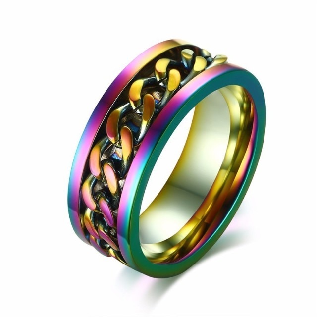 8mm Spinner Ring For Men Stainless Steel Cuba Chain Wedding Men's Anti Stress Jewelry daiiibabyyy