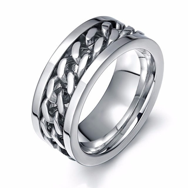 8mm Spinner Ring For Men Stainless Steel Cuba Chain Wedding Men's Anti Stress Jewelry daiiibabyyy