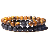 2pcs/set Fashion Men Bracelet Natural Stone Tiger Eye Lava Bead Bracelet for Men Women Jewelry Gift Classic Pulsera Hombre daiiibabyyy