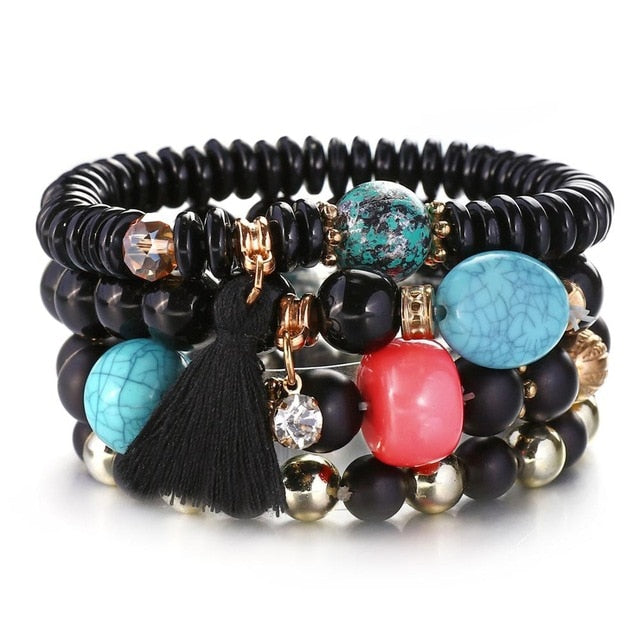 4pcs/set wings heart alloy pendant beads bohemian bracelets women lava stone wristband bangles for party daiiibabyyy