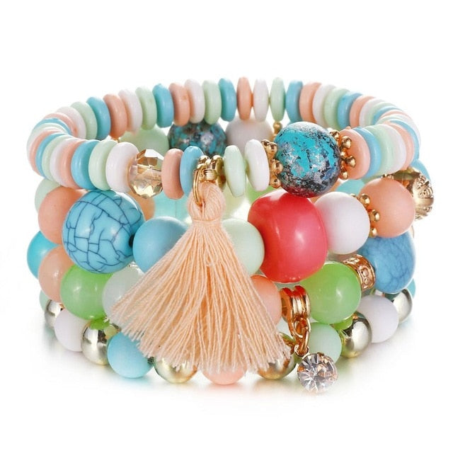 4pcs/set wings heart alloy pendant beads bohemian bracelets women lava stone wristband bangles for party daiiibabyyy