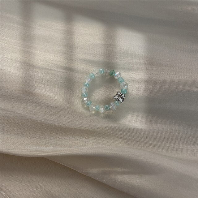 AOMU  Fashion Crystal Beaded Rings Cute Minimalist Coloful Beads Geometric Stacked Fine Rings for Women Party Gift Jewelry daiiibabyyy