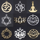 5pcs/lot Flower of Life DIY Charms Wholesale 100% Stainless Steel Yoga Lotus Connectors Charm Om Hansa Hand Jewelry Pendant daiiibabyyy