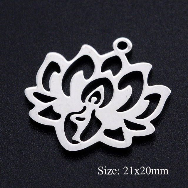 5pcs/lot Flower of Life DIY Charms Wholesale 100% Stainless Steel Yoga Lotus Connectors Charm Om Hansa Hand Jewelry Pendant daiiibabyyy