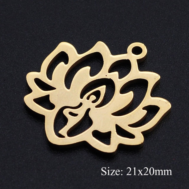 5pcs/lot Flower of Life DIY Charms Wholesale 100% Stainless Steel Yoga Lotus Connectors Charm Om Hansa Hand Jewelry Pendant daiiibabyyy