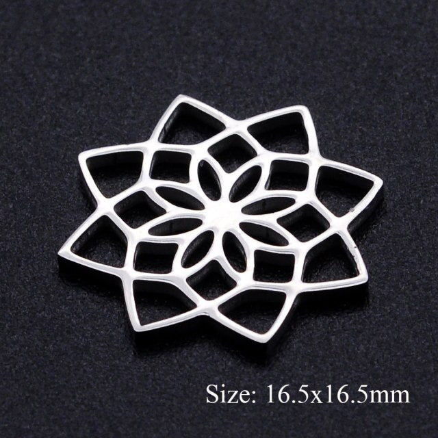 5pcs/lot Flower of Life DIY Charms Wholesale 100% Stainless Steel Yoga Lotus Connectors Charm Om Hansa Hand Jewelry Pendant daiiibabyyy