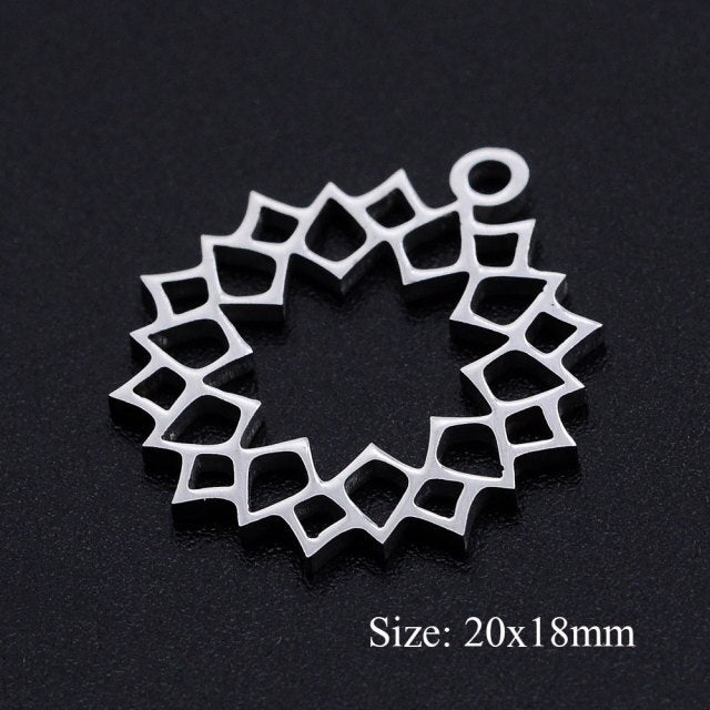 5pcs/lot Flower of Life DIY Charms Wholesale 100% Stainless Steel Yoga Lotus Connectors Charm Om Hansa Hand Jewelry Pendant daiiibabyyy