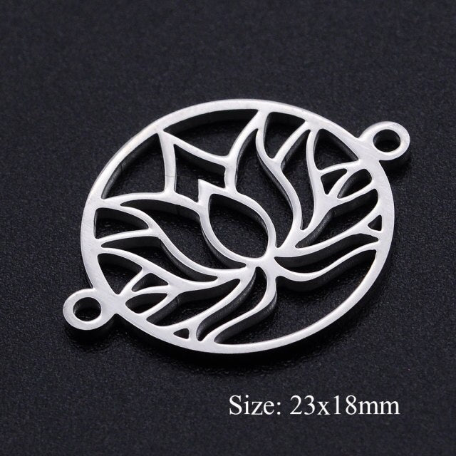 5pcs/lot Flower of Life DIY Charms Wholesale 100% Stainless Steel Yoga Lotus Connectors Charm Om Hansa Hand Jewelry Pendant daiiibabyyy