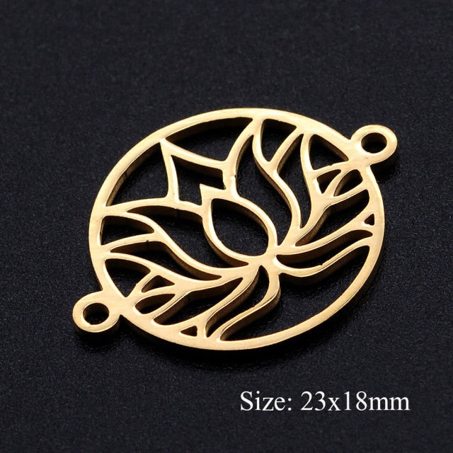 5pcs/lot Flower of Life DIY Charms Wholesale 100% Stainless Steel Yoga Lotus Connectors Charm Om Hansa Hand Jewelry Pendant daiiibabyyy