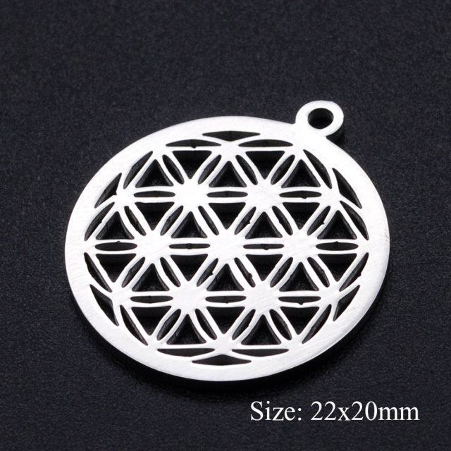 5pcs/lot Flower of Life DIY Charms Wholesale 100% Stainless Steel Yoga Lotus Connectors Charm Om Hansa Hand Jewelry Pendant daiiibabyyy