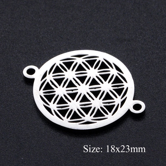 5pcs/lot Flower of Life DIY Charms Wholesale 100% Stainless Steel Yoga Lotus Connectors Charm Om Hansa Hand Jewelry Pendant daiiibabyyy