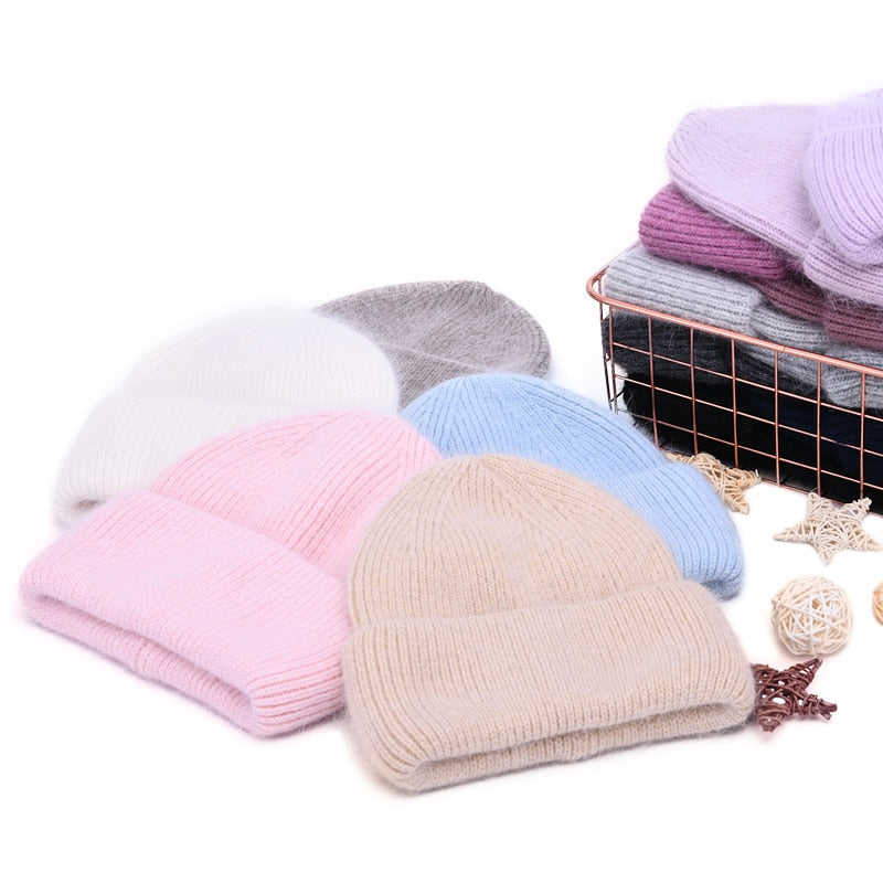 Casual Women's Hats Cashmere Wool Knitted Beanies Autumn Winter Brand New Three Fold Thick 2020 Knitted Girls Skullies Beanies daiiibabyyy