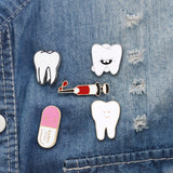 Cartoon Syringe Pink Pill Enamel Pins Smile Teeth Brooches Medical Organ Metal Badge Denim Bag Lapel Pin Jewelry Gifts For Kids daiiibabyyy
