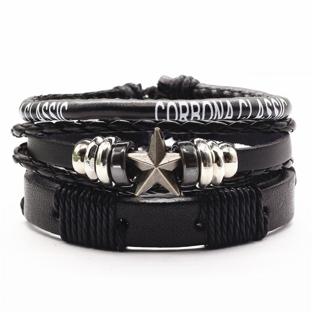 3 Pcs/Set Leather Bracelets Men Bangles For Women Wood Beads Feather TRUST IN GOD Cross Charm Homme Gift Jewelry Freely Shipping daiiibabyyy