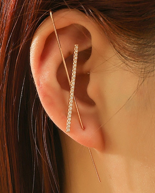 Bohemian Wedding Ear Wrap Crawler Hook Earring Crystal Stud Earrings for Woman Lightning Zirconia Climber Earrings Jewelry Gift daiiibabyyy