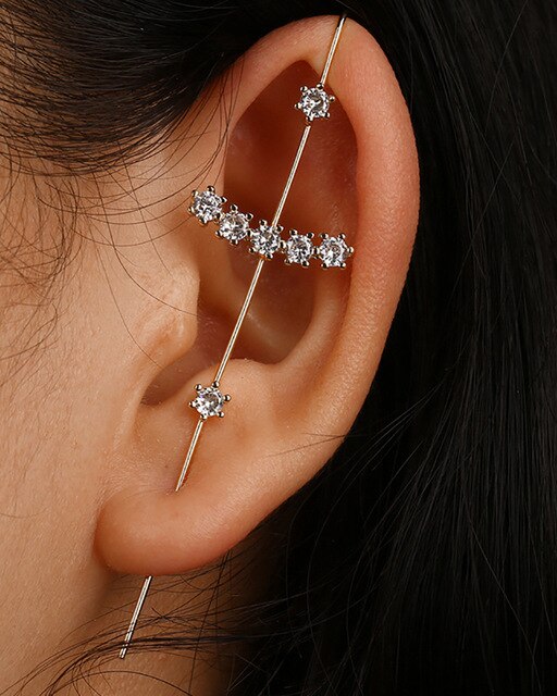 Bohemian Wedding Ear Wrap Crawler Hook Earring Crystal Stud Earrings for Woman Lightning Zirconia Climber Earrings Jewelry Gift daiiibabyyy