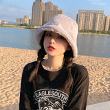Autumn Winter Panama Hat for Women Faux Fur Bucket Hats Cow Print Plush Velvet Warm Panama Hat Fisherman Hats Vacation Cap daiiibabyyy