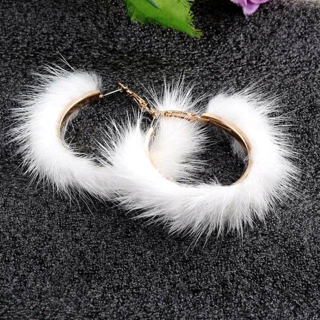 Big-name popular plush large circle earrings exaggerated atmosphere girl heart mink hair earrings daiiibabyyy