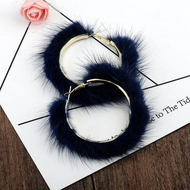 Big-name popular plush large circle earrings exaggerated atmosphere girl heart mink hair earrings daiiibabyyy