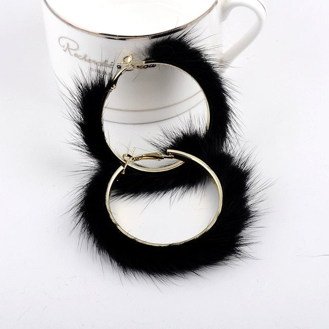 Big-name popular plush large circle earrings exaggerated atmosphere girl heart mink hair earrings daiiibabyyy