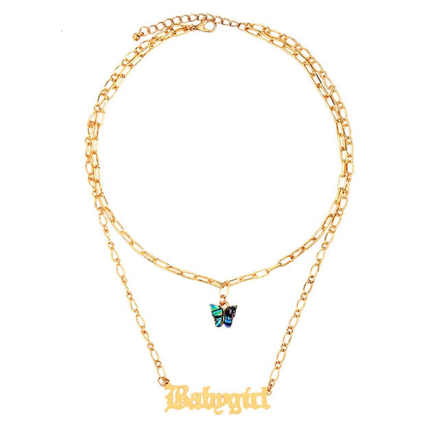 Bohemian Multilayer Necklaces For Women Men Gold Butterfly Portrait Coin Cross Crystal Chokers Necklace Trendy New Jewelry Gifts daiiibabyyy