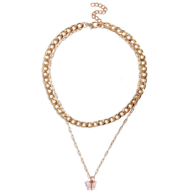 Bohemian Multilayer Necklaces For Women Men Gold Butterfly Portrait Coin Cross Crystal Chokers Necklace Trendy New Jewelry Gifts daiiibabyyy