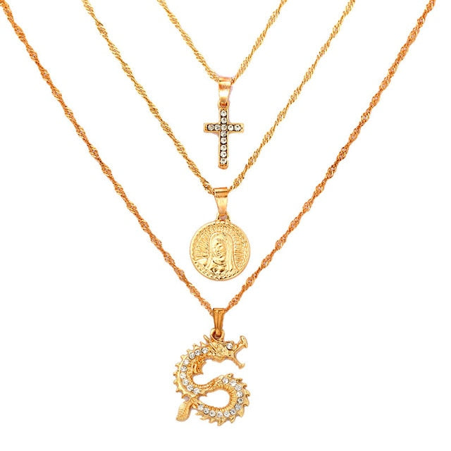 Bohemian Multilayer Necklaces For Women Men Gold Butterfly Portrait Coin Cross Crystal Chokers Necklace Trendy New Jewelry Gifts daiiibabyyy