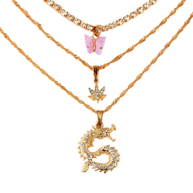 Bohemian Multilayer Necklaces For Women Men Gold Butterfly Portrait Coin Cross Crystal Chokers Necklace Trendy New Jewelry Gifts daiiibabyyy