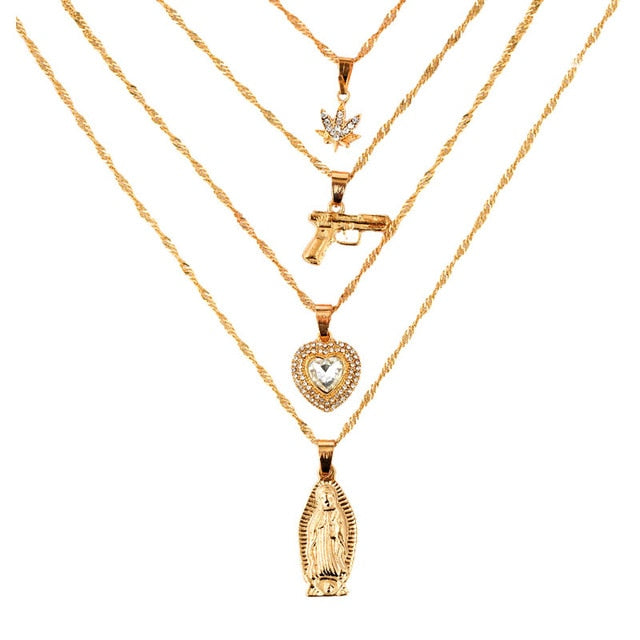 Bohemian Multilayer Necklaces For Women Men Gold Butterfly Portrait Coin Cross Crystal Chokers Necklace Trendy New Jewelry Gifts daiiibabyyy