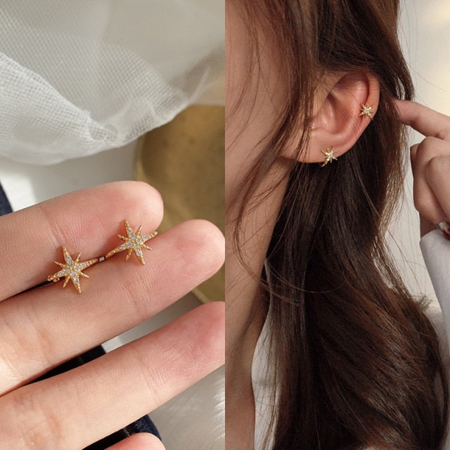 2pcs Fashion Gold Simple Cross Clip Earrings For Women Girls Cute Pearl Cubic Zirconia Ear Cuff Clip Without Piercing Jewerly daiiibabyyy