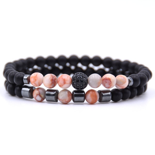 6mm Natural stone beads Bracelet 2pcs/set CZ Ball Beaded bracciali femme Friends Bracelets For Women Men Jewelry mens bileklik daiiibabyyy