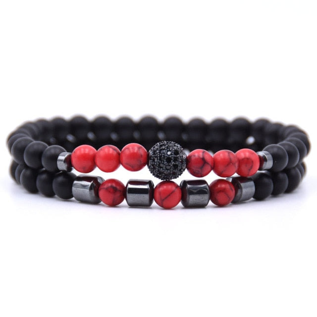 6mm Natural stone beads Bracelet 2pcs/set CZ Ball Beaded bracciali femme Friends Bracelets For Women Men Jewelry mens bileklik daiiibabyyy